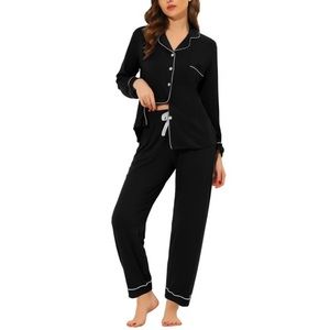 NWT!  Women's Long Sleeve Button Down Top and Pants set Cheibear Black XS